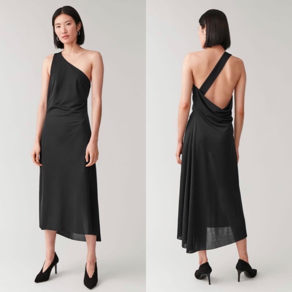 COS Dresses & Skirts - NWOT COS Asymmetric Strap Jersey Dress Black Elegant One Shoulder Slouchy Back